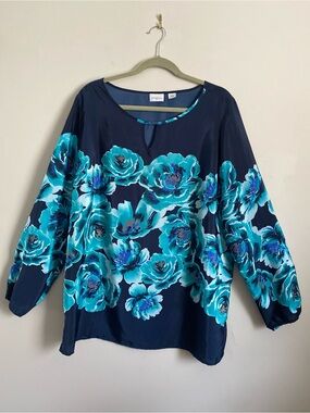 Jaclyn Smith Blouse XXL Floral Flowy Breezy Tropical Teacher Boho Cottage Artsy